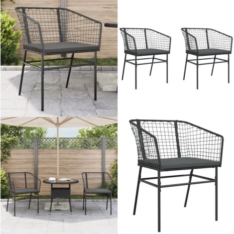 Sedie da Giardino con Cuscini 2 pz Nere in Polyrattan - Sedie da giardino - Cuscini per sedie