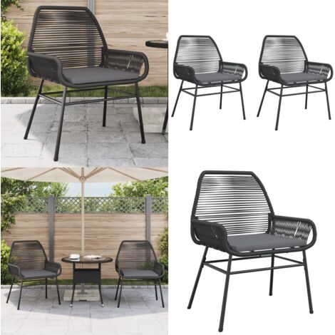 Sedie da Giardino con Cuscini 2 pz Nere in Polyrattan - Sedie da giardino - Cuscini per sedie