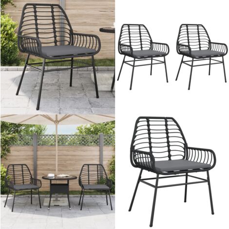 Sedie da Giardino con Cuscini 2 pz Nere in Polyrattan - Sedie da giardino - Cuscini per sedie