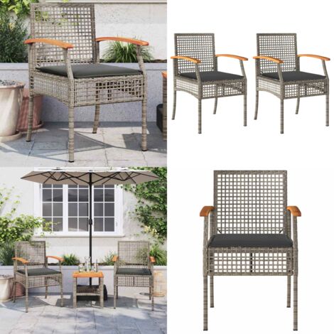 Sedie da Giardino con Cuscini 2pz Grigie in Polyrattan e Acacia - Sedie da esterno - Cuscini per sedie