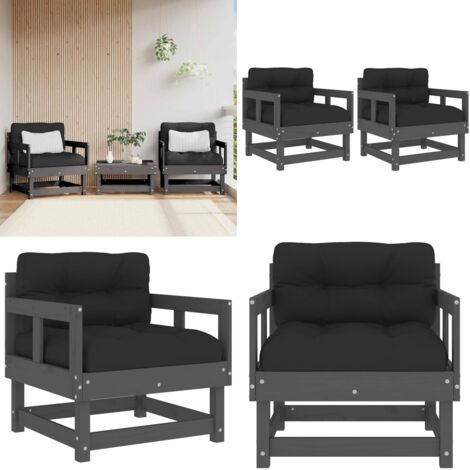 Sedie da Giardino con Cuscini 2pz Legno Massello di Pino Grigio - Cuscino da seduta - Cuscino per schienale