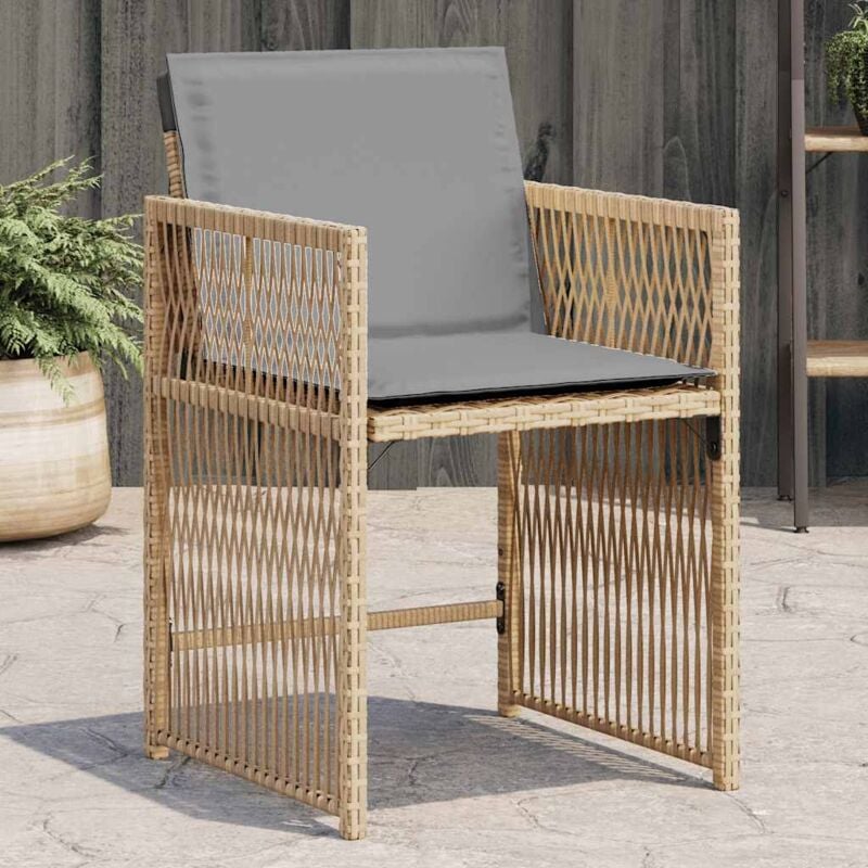 Sedie da Giardino con Cuscini 4 pz Beige Misto in Polyrattan