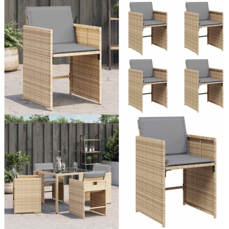 Sedie da Giardino con Cuscini 4 pz Beige Misto in Polyrattan - Cuscino per sedie - Rattan PE