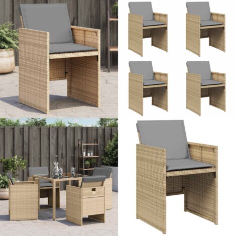 Sedie da Giardino con Cuscini 4 pz Beige Misto in Polyrattan - Cuscino per sedie - Rattan PE