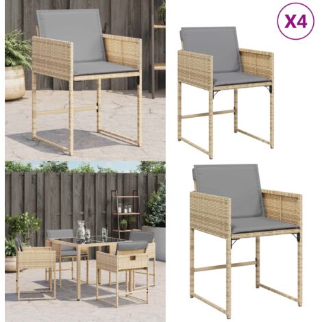 Sedie da Giardino con Cuscini 4 pz Beige Misto in Polyrattan - Cuscino per sedie - Rattan PE