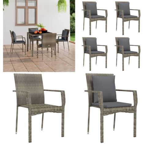 Sedie da Giardino con Cuscini 4 pz in Polyrattan Grigie - Sedie da terrazza - Sedie in rattan