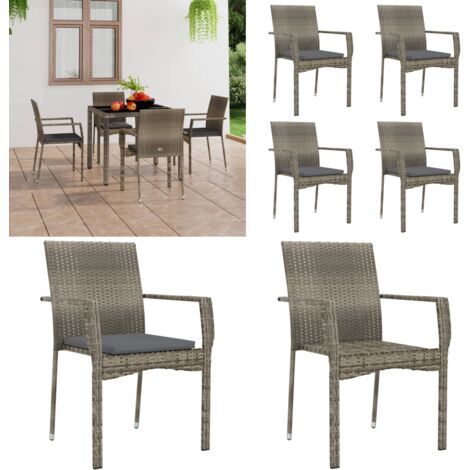 Sedie da Giardino con Cuscini 4 pz in Polyrattan Grigie - Sedie da terrazza - Sedie in rattan