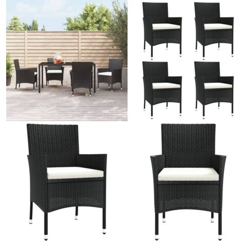 Sedie da Giardino con Cuscini 4 pz in Polyrattan Nere - Sedie esterne - Sedie in rattan