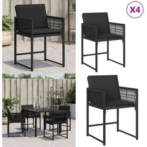Sedie da Giardino con Cuscini 4 pz Nere in Polyrattan - Sedie da esterno - Cuscini per sedie