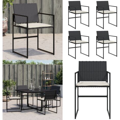 Sedie da Giardino con Cuscini 4 pz Nere in Polyrattan - Sedie da giardino - Cuscini per sedie