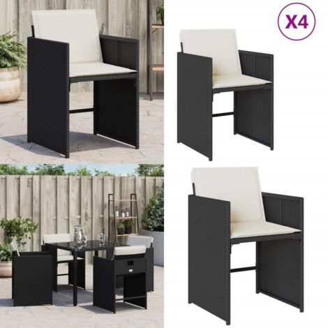 Sedie da Giardino con Cuscini 4 pz Nere in Polyrattan - Sedie da giardino - Cuscini per sedie