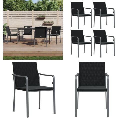 Sedie da Giardino con Cuscini 4pz Neri 56x59x84cm in Polyrattan - Sedie da esterno - Sedie da patio