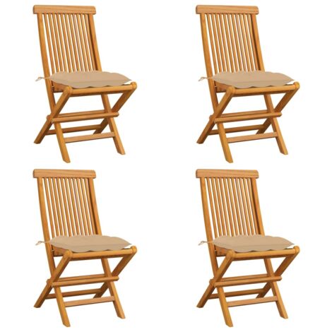 Sedie da Giardino con Cuscini Beige 4 pz Massello di Teak vidaXL