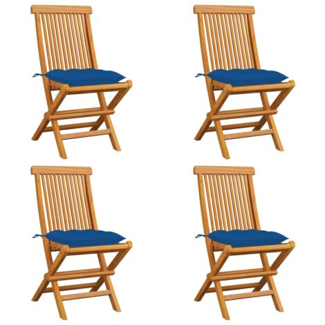 Sedie da Giardino con Cuscini Blu 4 pz Massello di Teak vidaXL