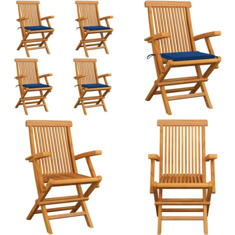 Sedie da Giardino con Cuscini Blu Reale 4pz Legno Massello Teak - Sedie in legno - Sedie pieghevoli