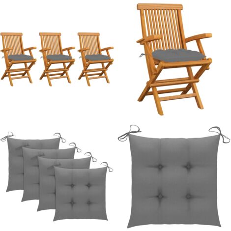 Sedie da Giardino con Cuscini Grigi 3pz Legno Massello di Teak - Sedie in legno - Teak