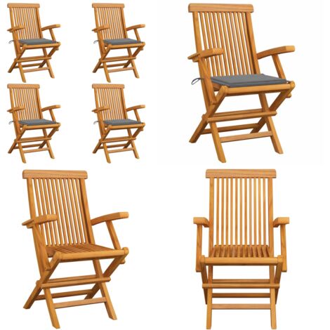 Sedie da Giardino con Cuscini Grigi 4pz Legno Massello di Teak - Sedie in legno - Teak