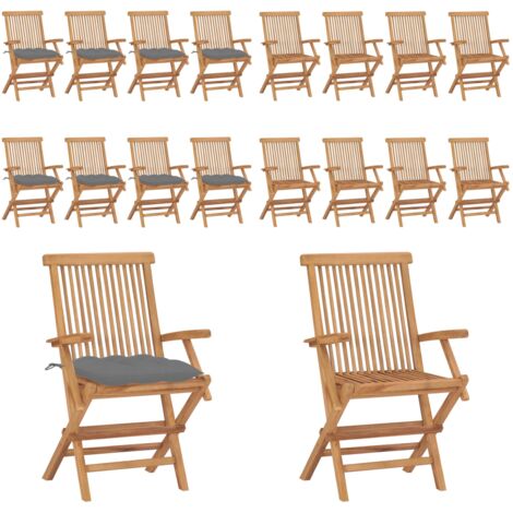 Sedie da Giardino con Cuscini Grigi 8pz Legno Massello di Teak - Sedie da esterno - Sedie pieghevoli