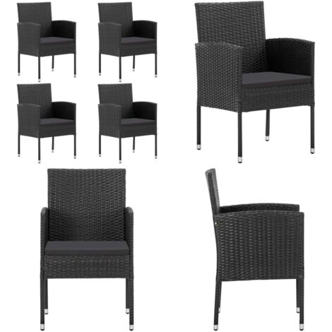 Sedie da Giardino con Cuscini Neri 4 pz Nere in Polyrattan - Cuscini per sedile - Polyrattan
