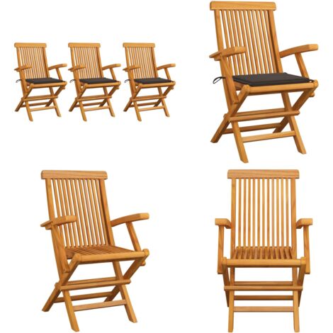 Sedie da Giardino con Cuscini Tortora 3 pz Legno Massello Teak - Sedie in legno - Sedie pieghevoli