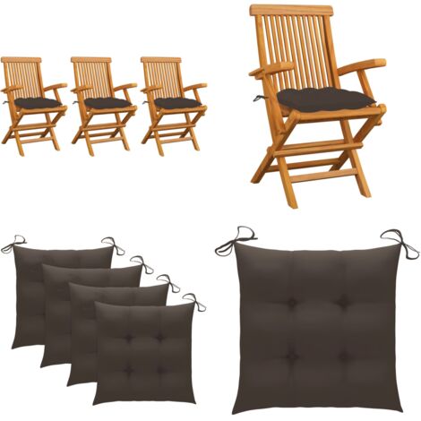 Sedie da Giardino con Cuscini Tortora 3 pz Legno Massello Teak - Sedie in legno - Sedie pieghevoli