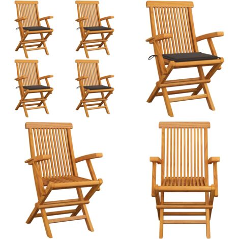 Sedie da Giardino con Cuscini Tortora 4 pz Legno Massello Teak - Sedie in legno - Sedie pieghevoli