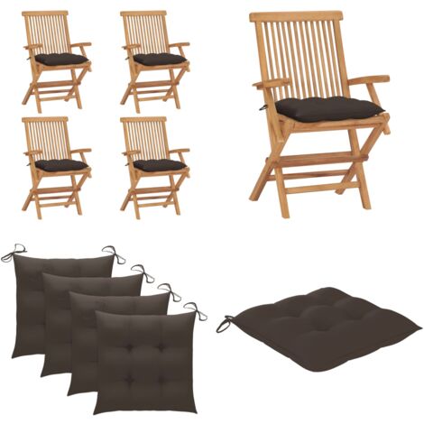 Sedie da Giardino con Cuscini Tortora 4 pz Legno Massello Teak - Sedie in legno - Sedie pieghevoli