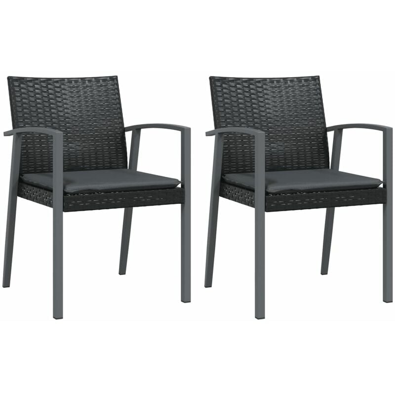 Sedie da Giardino con Cuscini 2pz Nere 56,5x57x83 cm Polyrattan vidaXL - Nero