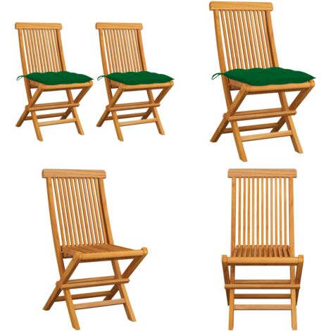 Sedie da Giardino con Cuscini Verdi 2 pz in Massello di Teak - Sedie in legno - Sedie pieghevoli