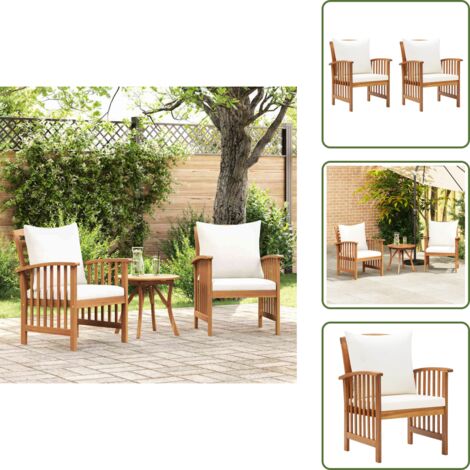 Sedie da giardino con design a doghe - vidaXL Sedie da Giardino con Cuscini 2 pz in Massello di Acacia - Sedie da giardino con cuscino in tessuto