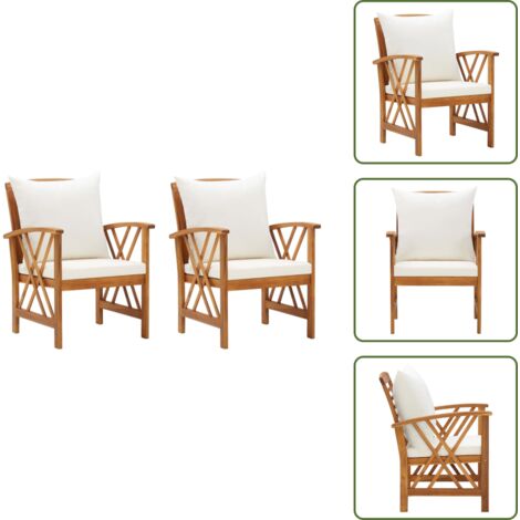 Sedie da giardino con design a doghe - vidaXL Sedie da Giardino con Cuscini 2 pz in Massello di Acacia - Sedie da giardino con cuscino in tessuto