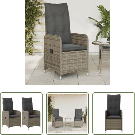 Sedie da giardino con schienale regolabile -  Sedie da Giardino Reclinabili 2 pz e Cuscini Grigio Polyrattan