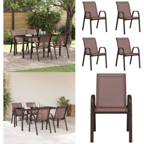 Sedie da Giardino Impilabili 4 pz in Tessuto Textilene Marrone - Sedie impilabili - Sedie da esterno