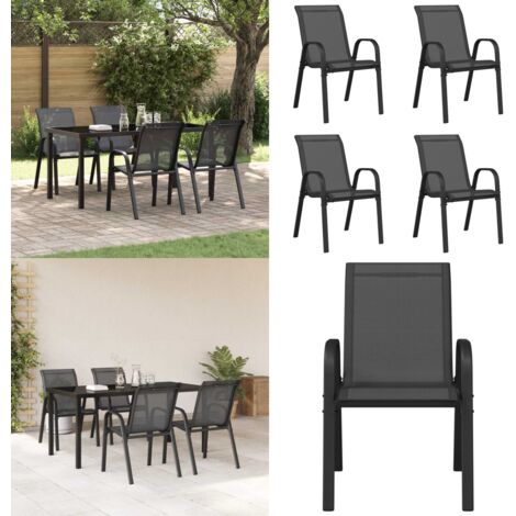 Sedie da Giardino Impilabili 4 pz in Tessuto Textilene Nero - Sedie impilabili - Sedie da esterno