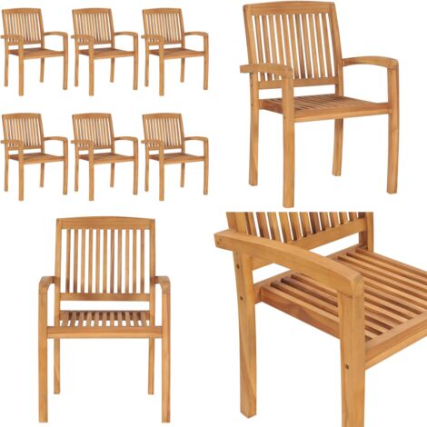 Sedie da Giardino Impilabili 6 pz in Legno Massello di Teak - Sedie da pranzo - Sedie in legno