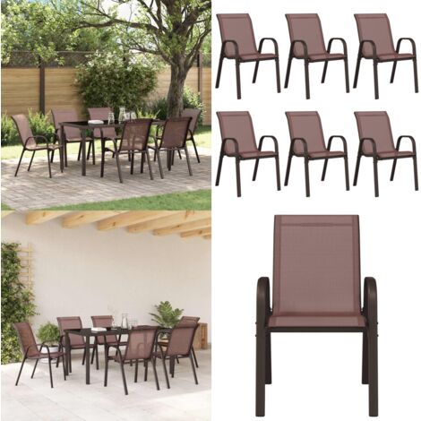 Sedie da Giardino Impilabili 6 pz in Tessuto Textilene Marrone - Sedie impilabili - Sedie da esterno