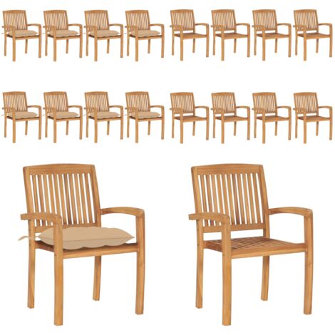 Sedie da Giardino Impilabili 8 pz con Cuscini Massello di Teak - Sedie da pranzo - Sedie impilabili