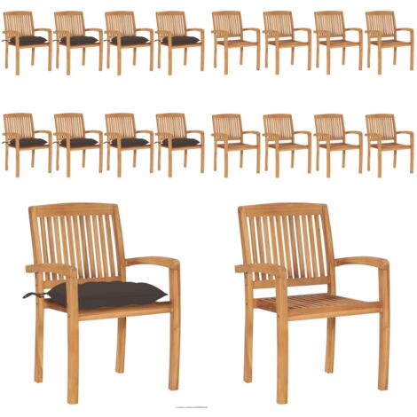 Sedie da Giardino Impilabili 8 pz con Cuscini Massello di Teak - Sedie da pranzo - Sedie impilabili
