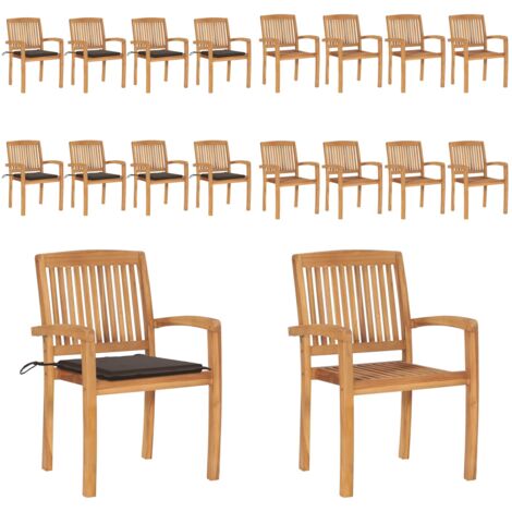 Sedie da Giardino Impilabili 8 pz con Cuscini Massello di Teak - Sedie da pranzo - Sedie impilabili