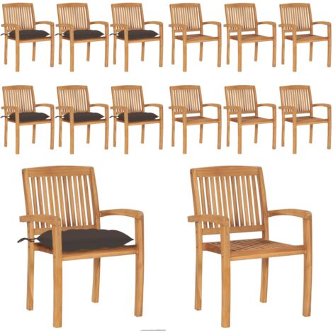 Sedie da Giardino Impilabili con Cuscini 6 pz Massello di Teak - Sedie da pranzo - Sedie impilabili