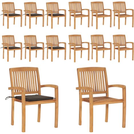 Sedie da Giardino Impilabili con Cuscini 6 pz Massello di Teak - Sedie da pranzo - Sedie impilabili