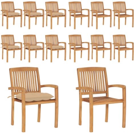 Sedie da Giardino Impilabili con Cuscini 6 pz Massello di Teak - Sedie da pranzo - Sedie impilabili