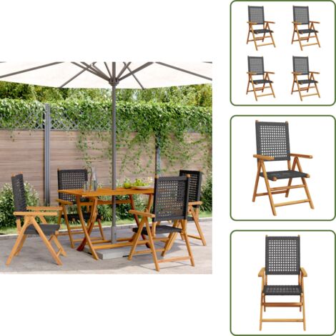 Sedie da giardino in acacia - vidaXL Sedie Giardino Reclinabili 4pz Nere Polyrattan e Legno Massello -