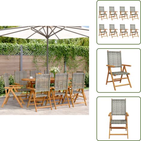 Sedie da giardino in acacia - vidaXL Sedie Giardino Reclinabili 8pz Grigie Polyrattan Legno Massello -