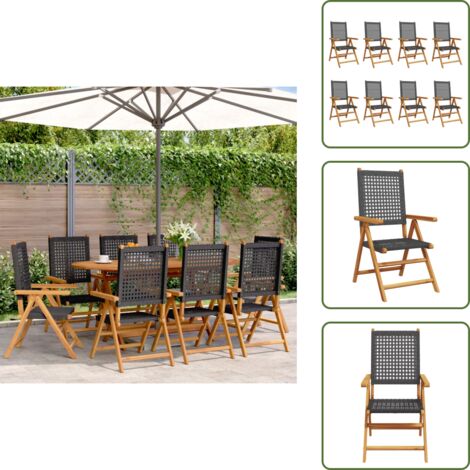 Sedie da giardino in acacia - vidaXL Sedie Giardino Reclinabili 8pz Nere Polyrattan e Legno Massello -
