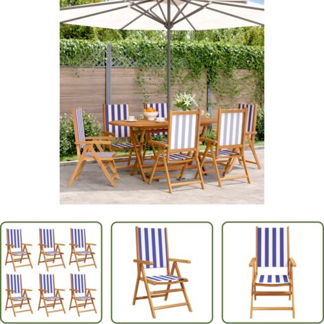 Sedie da giardino in legno -  Sedie da Giardino Reclinabili 6 pz Blu e Bianco Tessuto e Legno