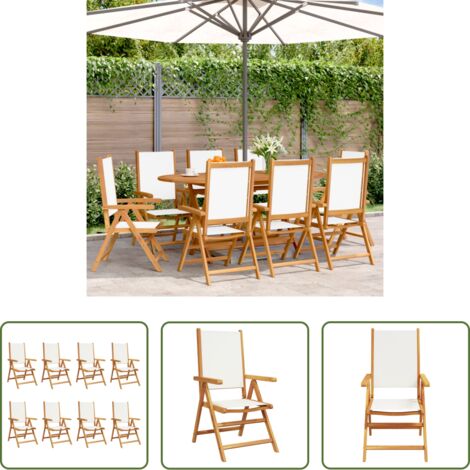 Sedie da giardino in legno -  Sedie da Giardino Reclinabili 8pz Bianco Crema Tessuto e Legno