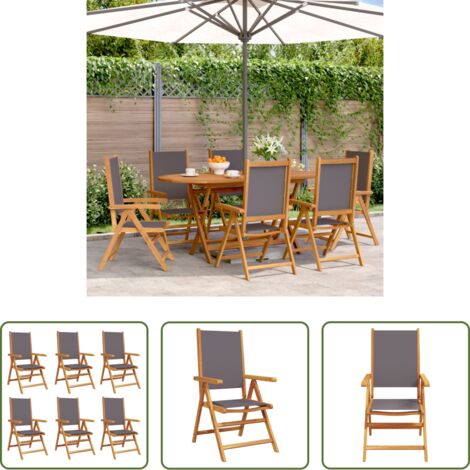 Sedie da giardino in legno -  Sedie Giardino Reclinabili 6pz Antracite Tessuto Legno Massello