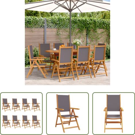 Sedie da giardino in legno -  Sedie Giardino Reclinabili 8pz Antracite Tessuto Legno Massello