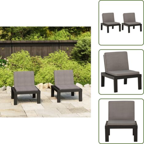 Sedie da giardino in plastica - vidaXL Sedie a Sdraio da Giardino con Cuscini 2 pz in Plastica Grigio - Sedie da giardino con cuscino antracite